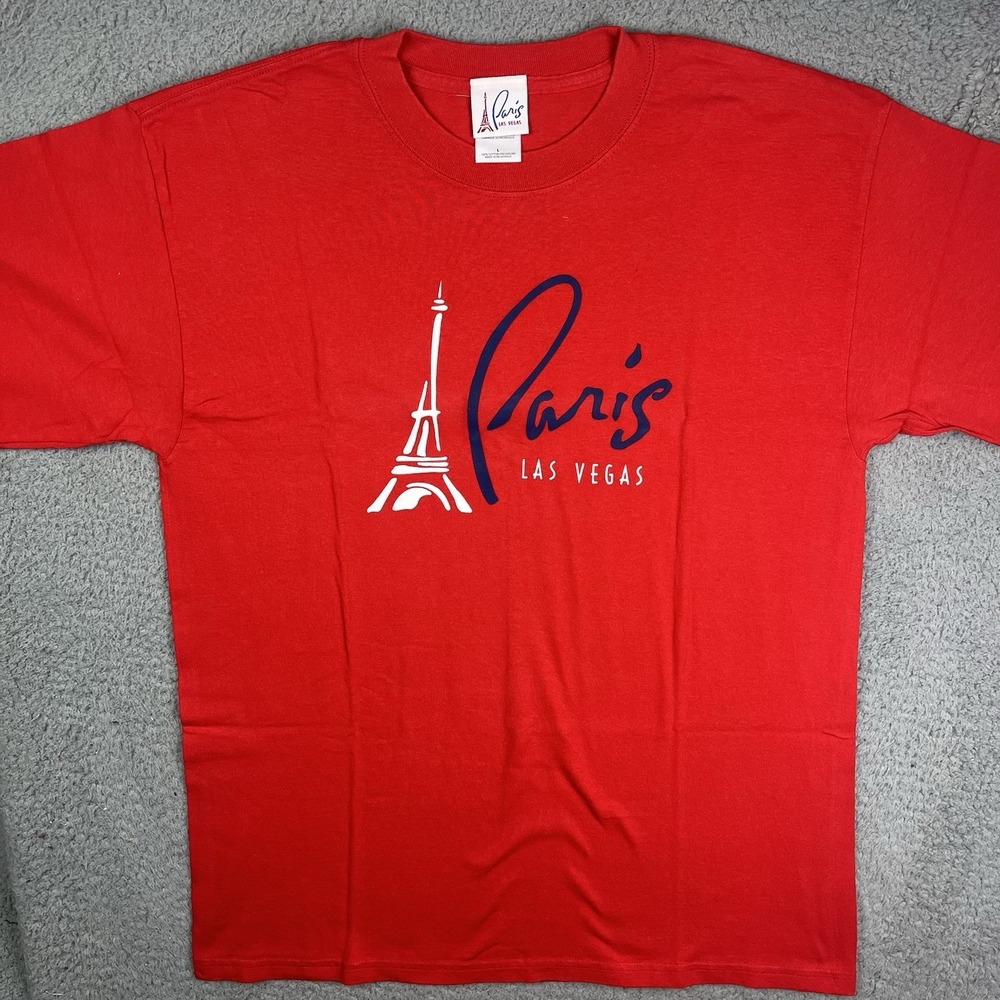 Vintage 90s Paris Hotel Las Vegas T-Shirt Size L USA Made Y2K Red‎